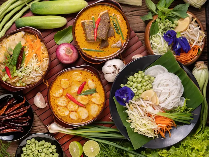 Aromatic Thai vegetarian curry and rice